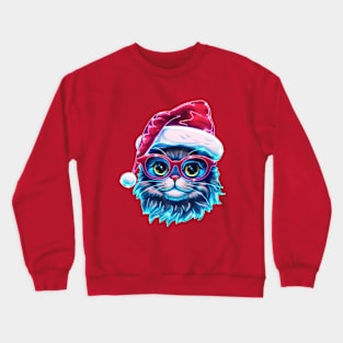 Neon  Christmas Cat Holiday Art Crewneck Sweatshirt